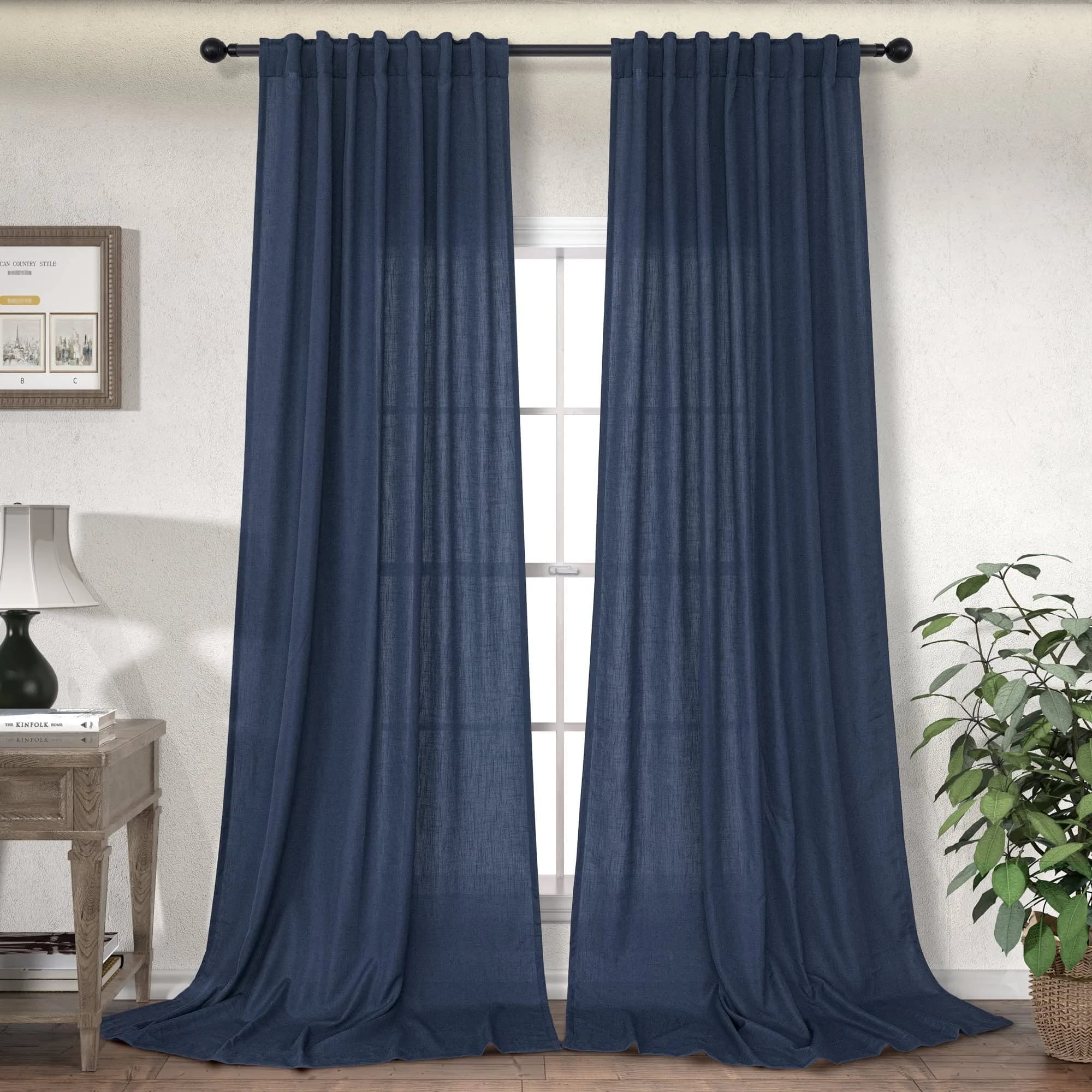 DANCURTON Navy Blue Curtains 52x84 | Light Filtering Linen Farmhouse Style — Navy Blue