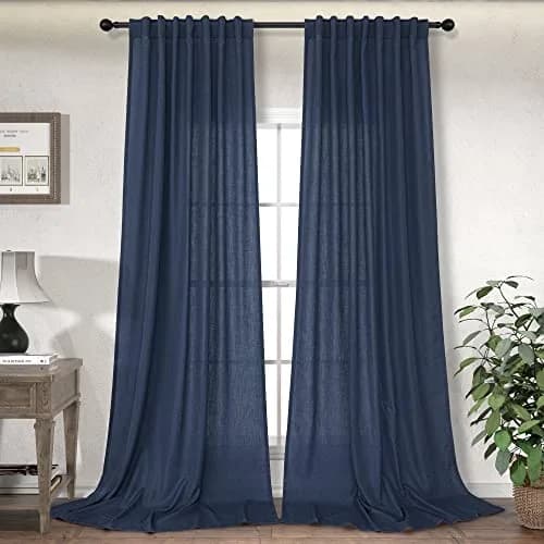 DANCURTON Navy Blue Curtains 52x84 | Light Filtering Linen Farmhouse Style thumbnail 1