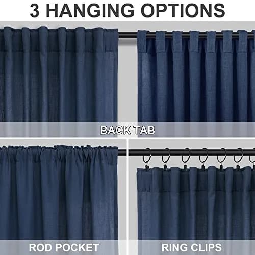 DANCURTON Navy Blue Curtains 52x84 | Light Filtering Linen Farmhouse Style thumbnail 4