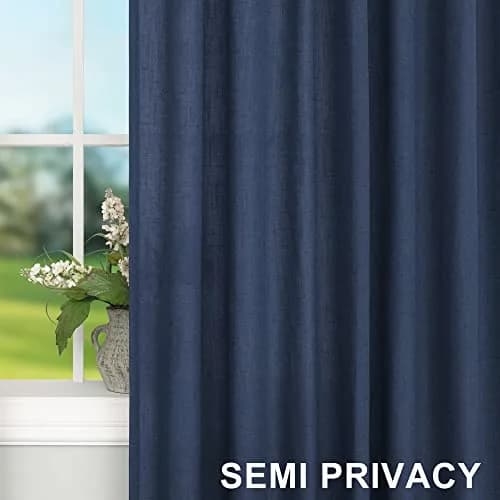 DANCURTON Navy Blue Curtains 52x84 | Light Filtering Linen Farmhouse Style thumbnail 5