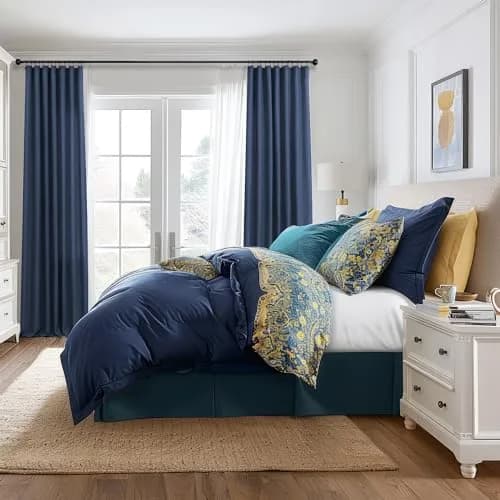 DANCURTON Navy Blue Curtains 52x84 | Light Filtering Linen Farmhouse Style thumbnail 6