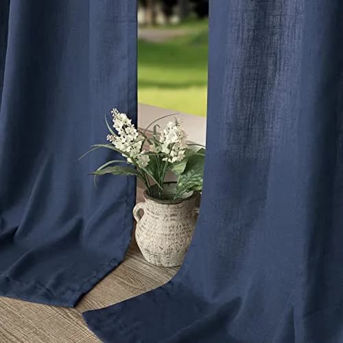 DANCURTON Navy Blue Curtains 52x84 | Light Filtering Linen Farmhouse Style thumbnail 8