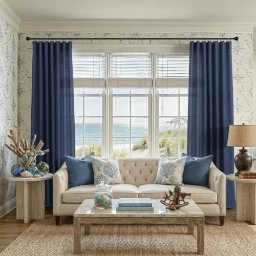 DANCURTON Navy Blue Curtains 52x84 | Light Filtering Linen Farmhouse Style thumbnail 2