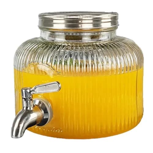 Mapeoes 2.5L Glass Drink Dispenser with Stainless Steel Spigot | Cold Beverage Organizer thumbnail 1