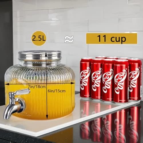Mapeoes 2.5L Glass Drink Dispenser with Stainless Steel Spigot | Cold Beverage Organizer thumbnail 4