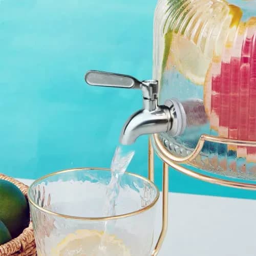 Mapeoes 2.5L Glass Drink Dispenser with Stainless Steel Spigot | Cold Beverage Organizer thumbnail 6