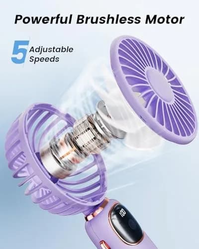 coldSky Portable Handheld Fan, 4000mAh Battery, 3-in-1, 5 Speed, Foldable, Digital Display, Quiet Operation, for Travel & Office thumbnail 5
