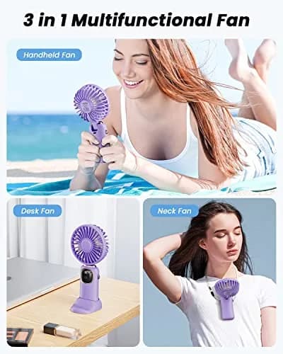 coldSky Portable Handheld Fan, 4000mAh Battery, 3-in-1, 5 Speed, Foldable, Digital Display, Quiet Operation, for Travel & Office thumbnail 2