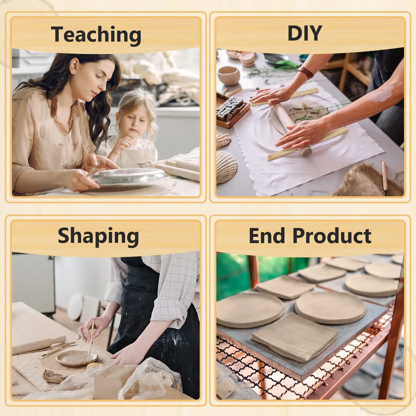 Sasylvia 10 Pcs Wood Clay Pottery Rolling Pin Guides Set, 34cm (13.4in) Length | Essential for Flat Clay Slabs - view 5