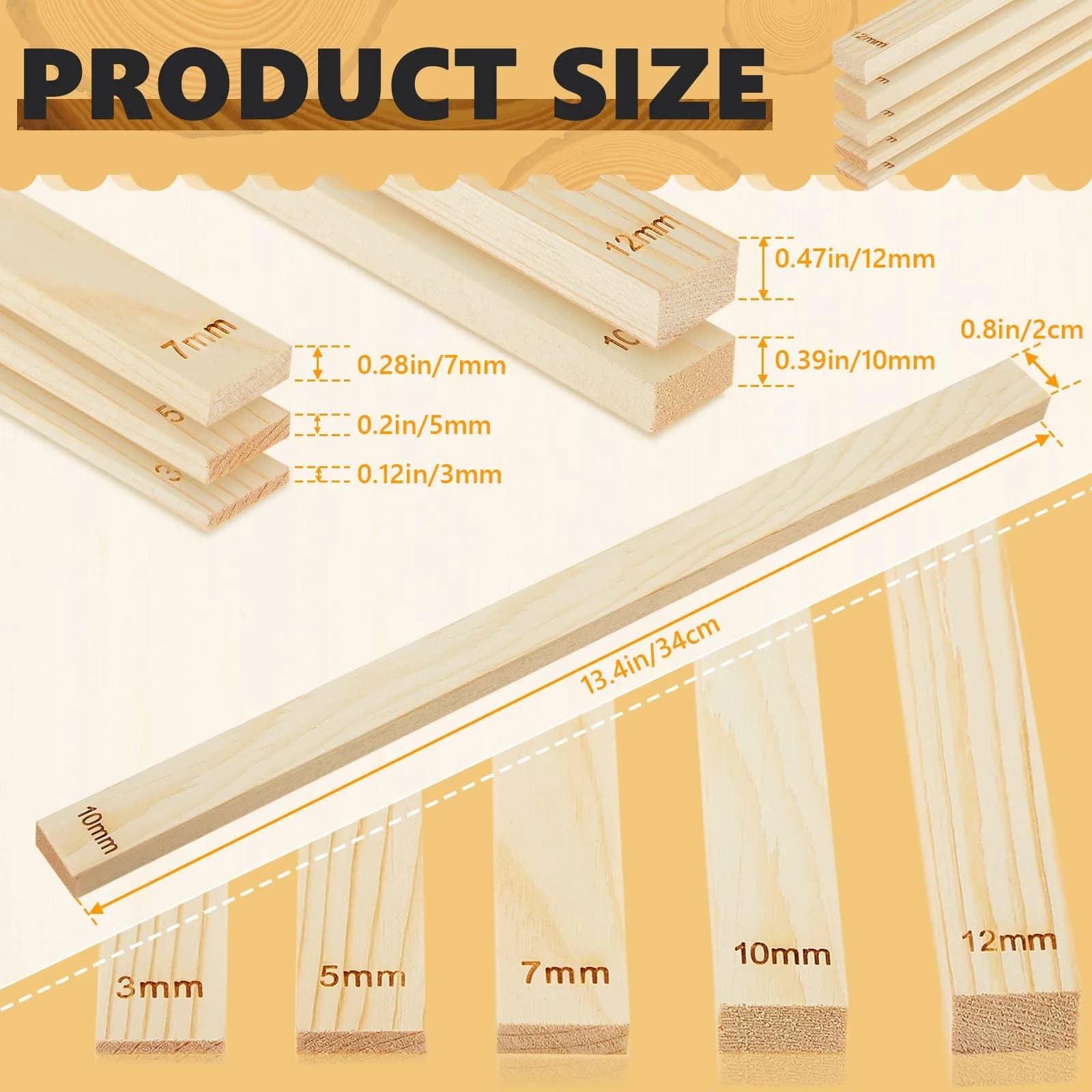 Sasylvia 10 Pcs Wood Clay Pottery Rolling Pin Guides Set, 34cm (13.4in) Length | Essential for Flat Clay Slabs - view 2