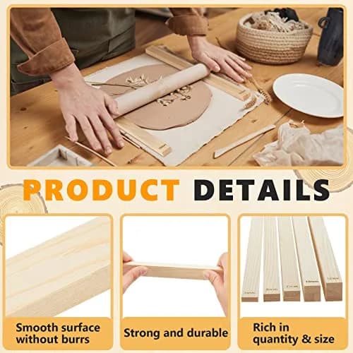 Sasylvia 10 Pcs Wood Clay Pottery Rolling Pin Guides Set, 34cm (13.4in) Length | Essential for Flat Clay Slabs thumbnail 3