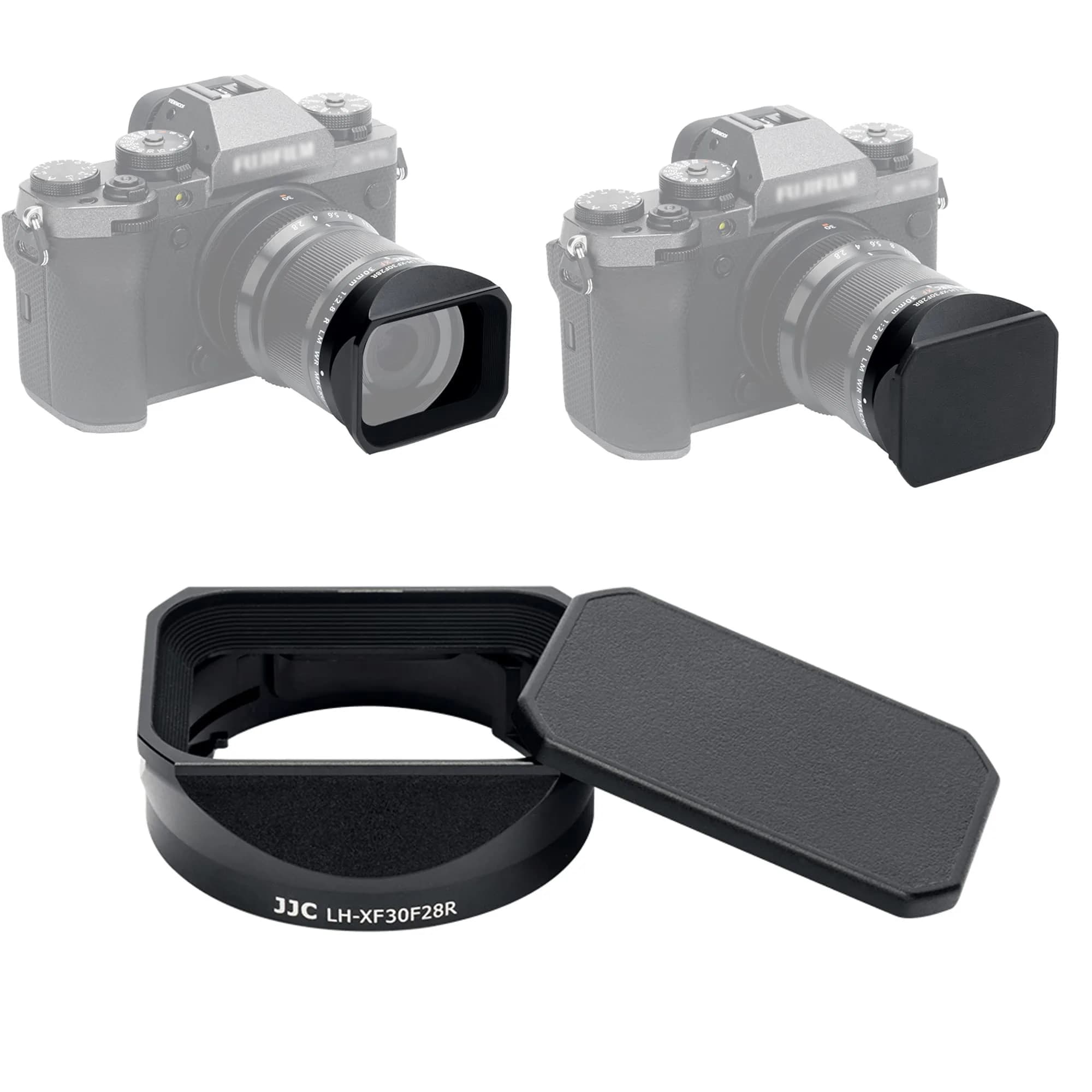JJC Square Metal Lens Hood Shade for Fujifilm XF 30mm f/2.8 R LM WR Macro Lens with Protective Cap | 43mm Filter Compatible - main product image