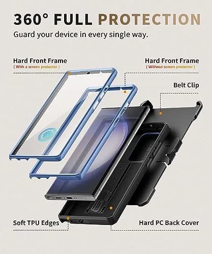 TONGATE for Samsung Galaxy S23 Ultra Case with Slide Camera Cover, Built-in Screen Protector & Kickstand, Blue thumbnail 5