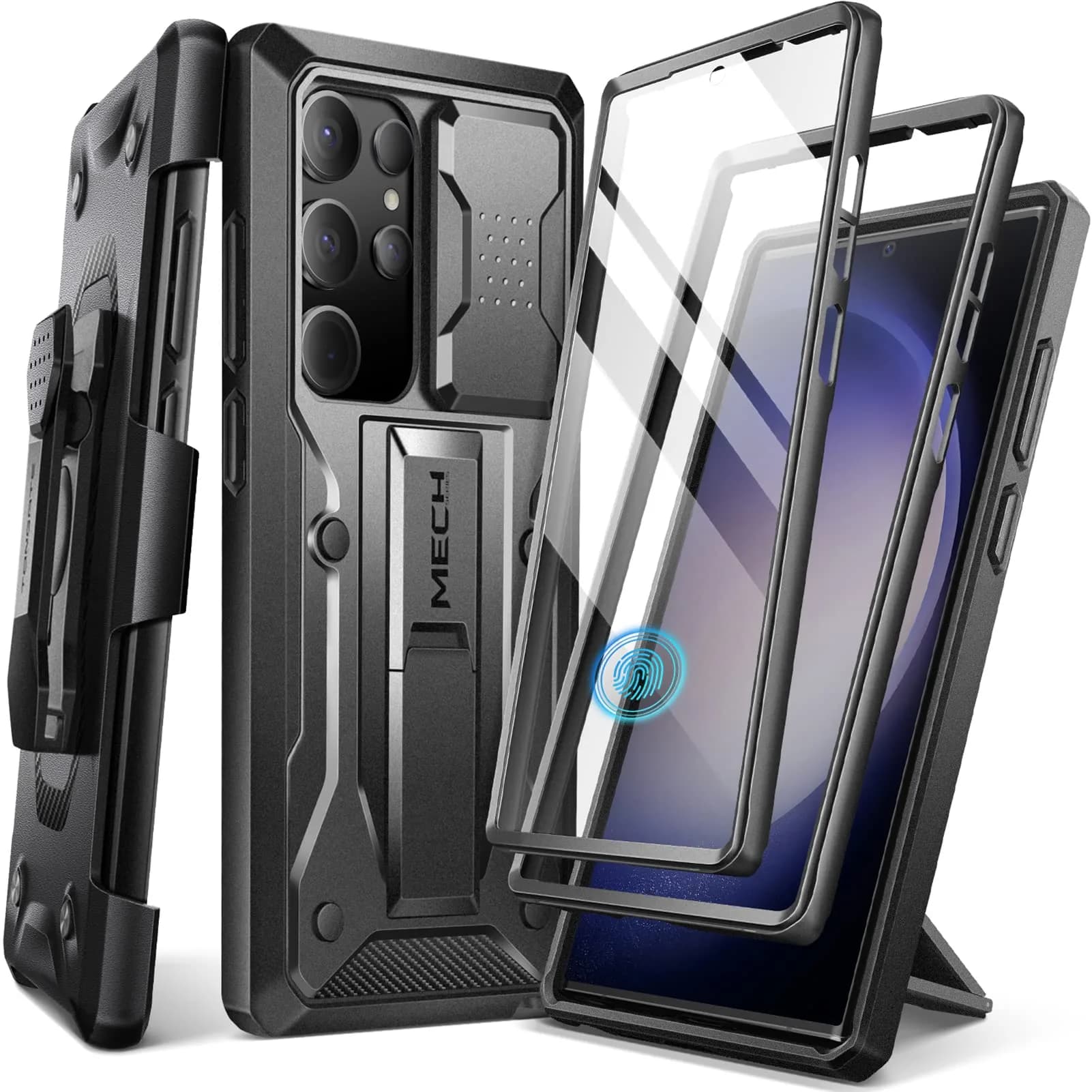 TONGATE Black Case for Samsung Galaxy S23 Ultra | Slide Camera Cover, Kickstand, Belt Clip, 2 Front Frames thumbnail 1