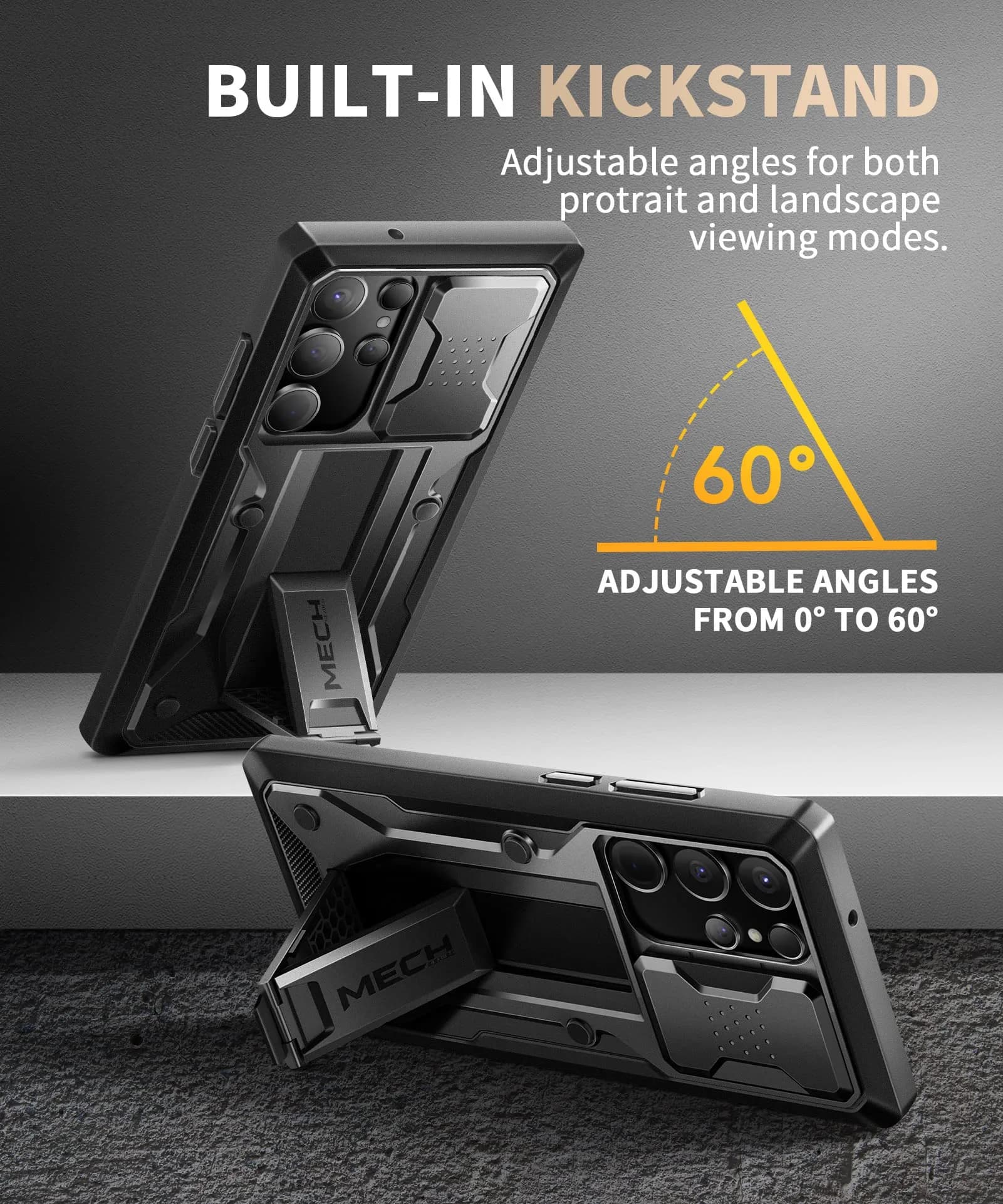 TONGATE Black Case for Samsung Galaxy S23 Ultra | Slide Camera Cover, Kickstand, Belt Clip, 2 Front Frames thumbnail 6