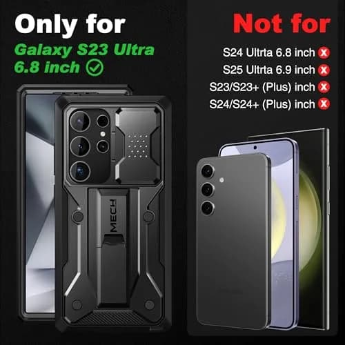 TONGATE Black Case for Samsung Galaxy S23 Ultra | Slide Camera Cover, Kickstand, Belt Clip, 2 Front Frames thumbnail 2