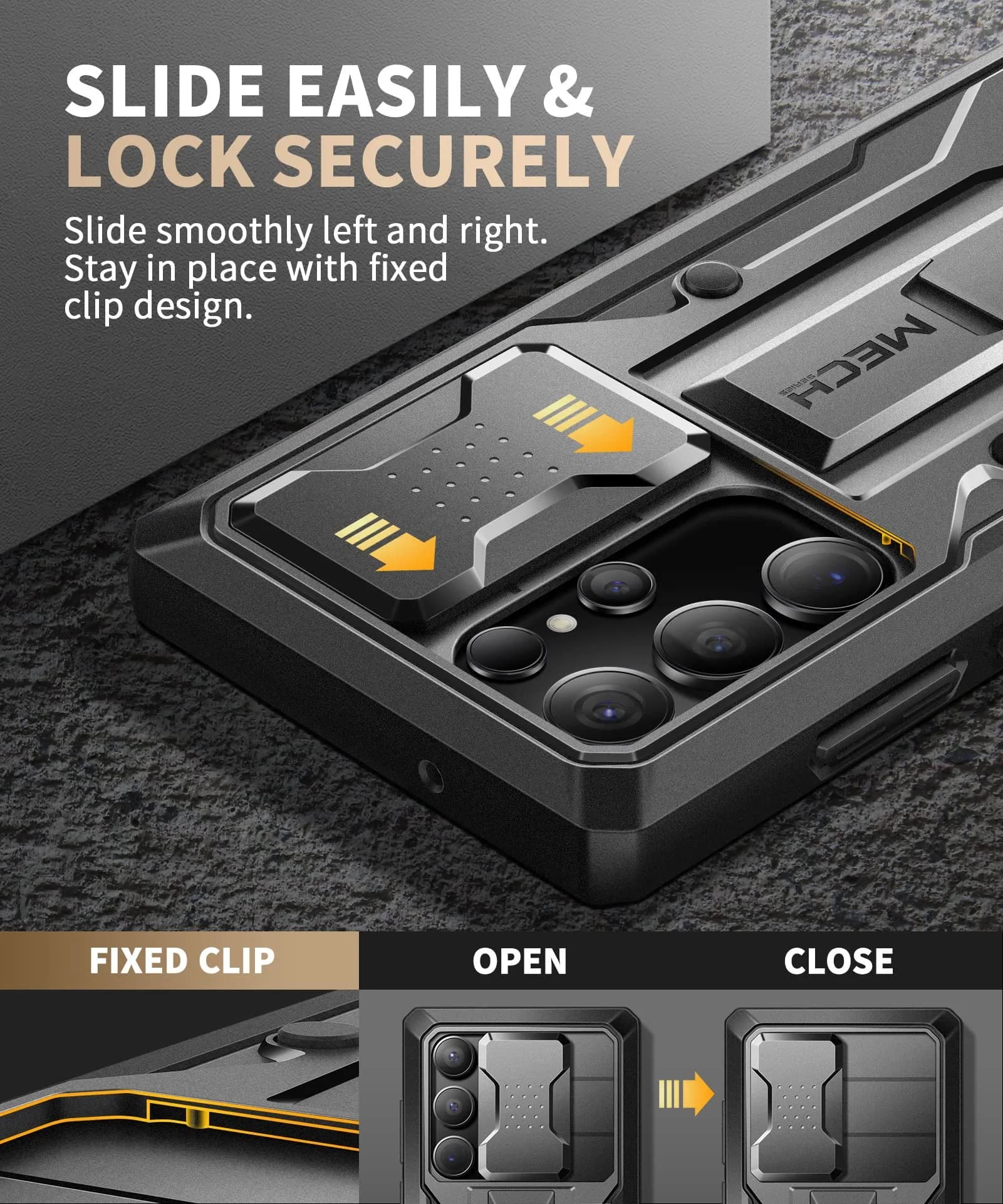 TONGATE Black Case for Samsung Galaxy S23 Ultra | Slide Camera Cover, Kickstand, Belt Clip, 2 Front Frames thumbnail 3
