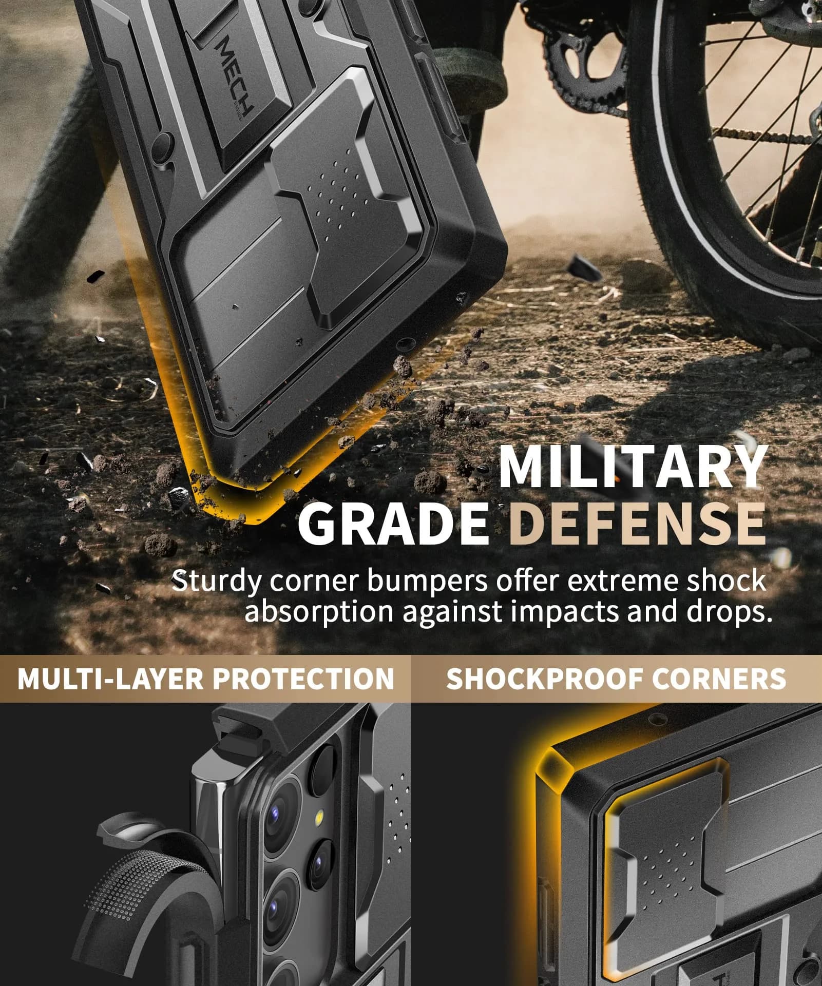 TONGATE Black Case for Samsung Galaxy S23 Ultra | Slide Camera Cover, Kickstand, Belt Clip, 2 Front Frames thumbnail 4