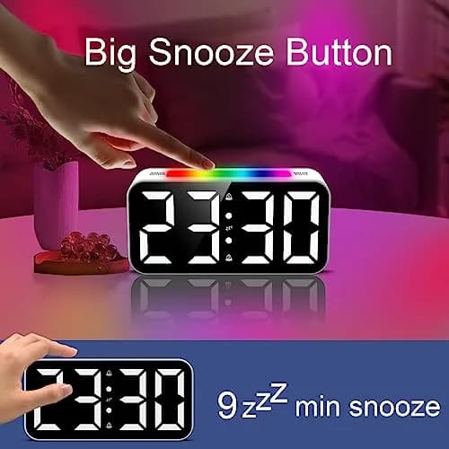 Topski Digital Alarm Clock for Kids & Teens | Large 7-inch Display, RGB Night Light, Dual Alarm, Snooze, Dimmable, Heavy Sleepers thumbnail 4