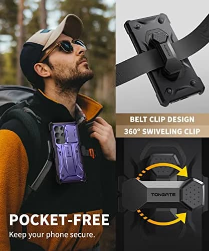 TONGATE Purple Case for Samsung Galaxy S23 Ultra | Slide Camera Cover, Kickstand, Belt Clip, 2 Front Frames thumbnail 7