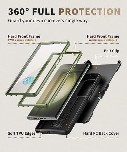 TONGATE Green Case for Samsung Galaxy S23 Ultra | 2 Front Frames & Stand, Military Grade Drop Protection thumbnail 5