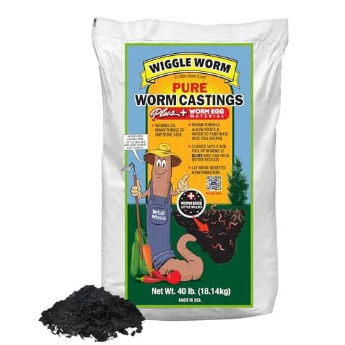 Wiggle Worm 100% Pure Worm Castings Plus Worm Egg Material, 40lb | Organic Fertilizer for Healthy Soil & Plants thumbnail 1