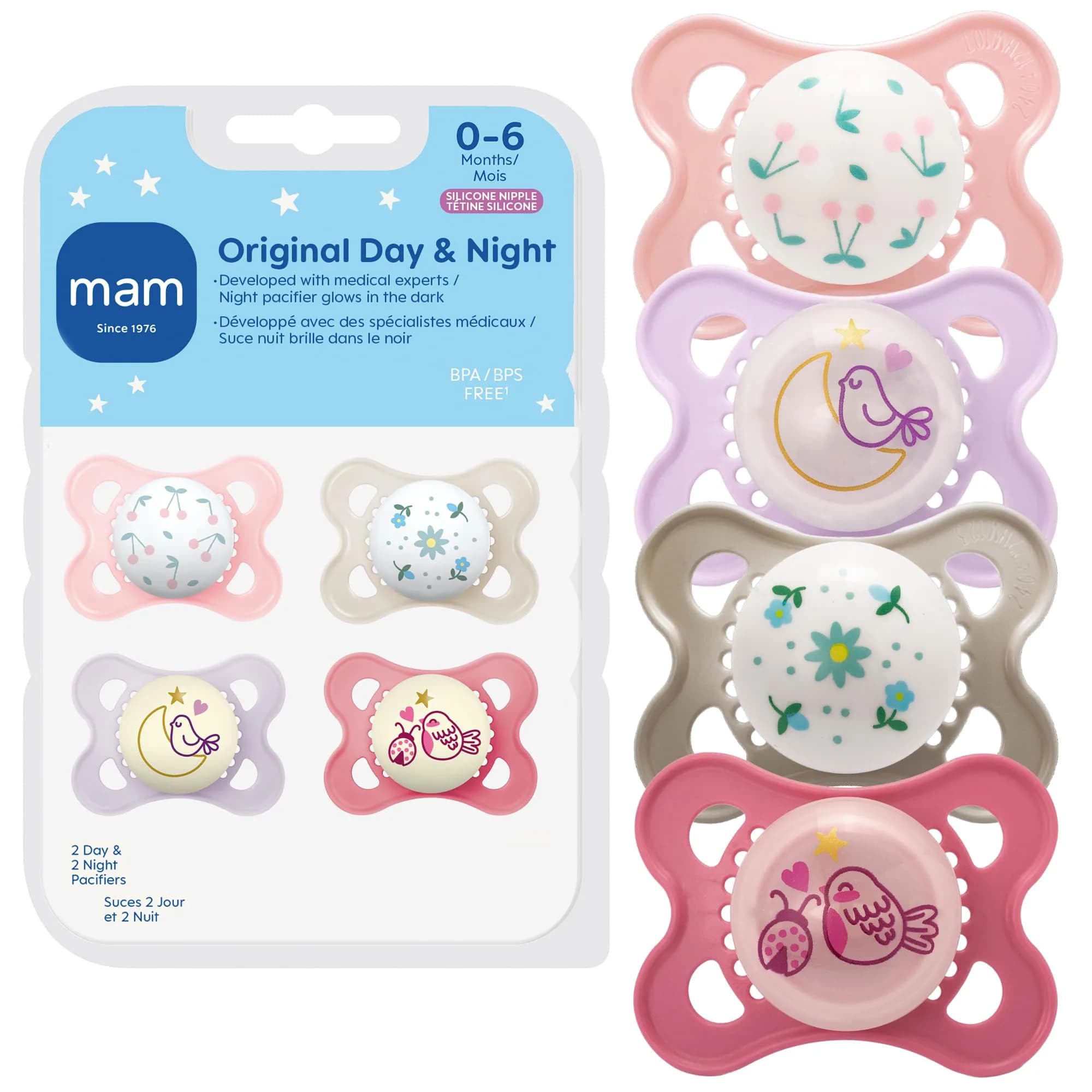 MAM Original Baby Pacifiers 0-6 Months, Glow-in-the-Dark, 4-Pack | Developed with Pediatric Dentists - main product image