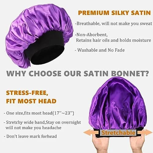 Himoswis Satin Bonnet for Sleeping Men & Women | Black/Purple (1 Piece) thumbnail 4