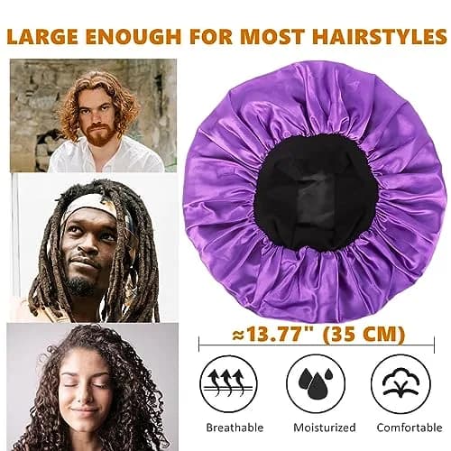 Himoswis Satin Bonnet for Sleeping Men & Women | Black/Purple (1 Piece) thumbnail 3