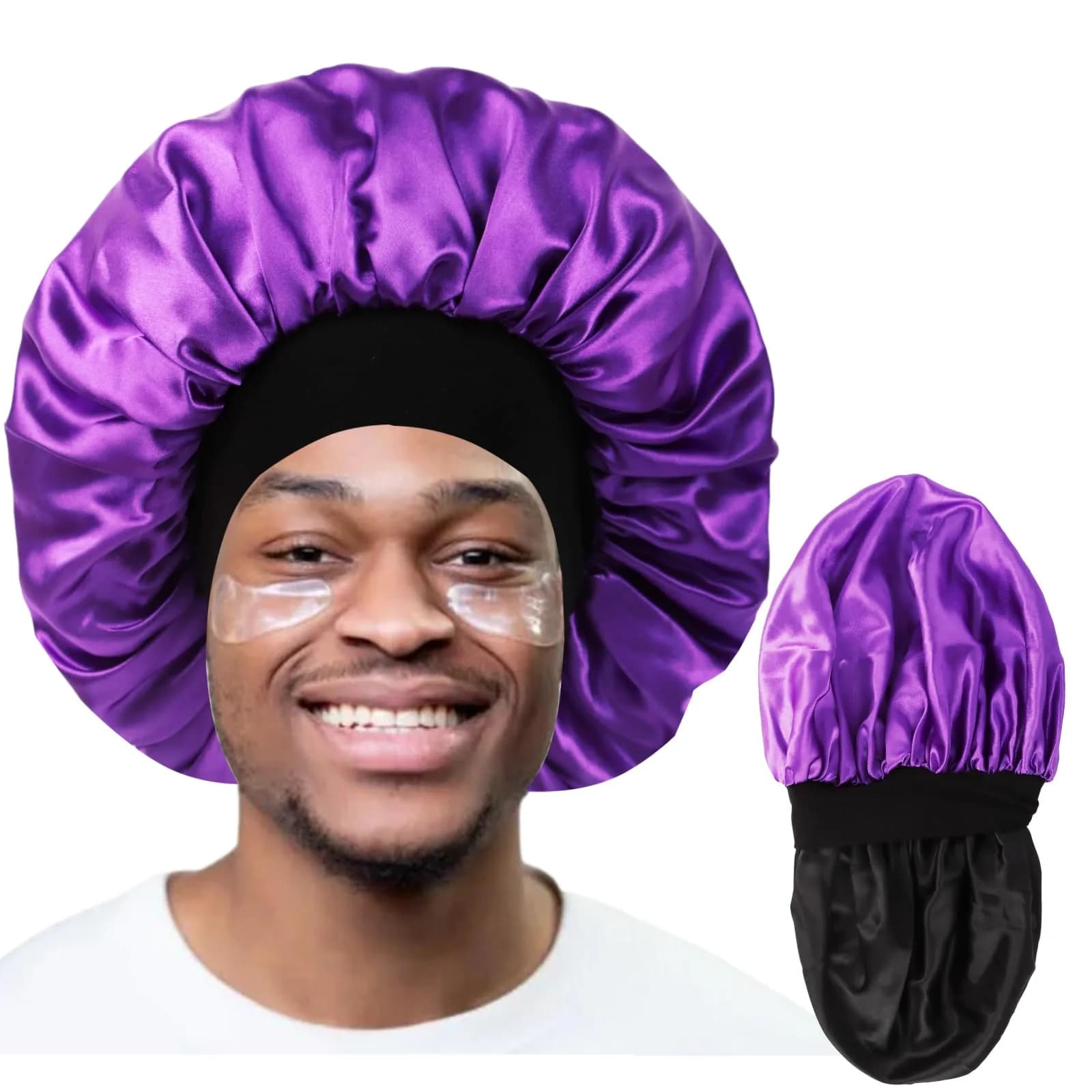 Himoswis Satin Bonnet for Sleeping Men & Women | Black/Purple (1 Piece) - main product image