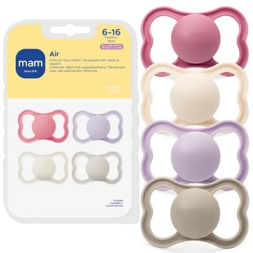 MAM Air Pacifier 6-16 Months, Extra Air Flow for Sensitive Skin, 4 Pack | Developed with Medical Experts, BPA-Free, Skin Soft Silicone thumbnail 1