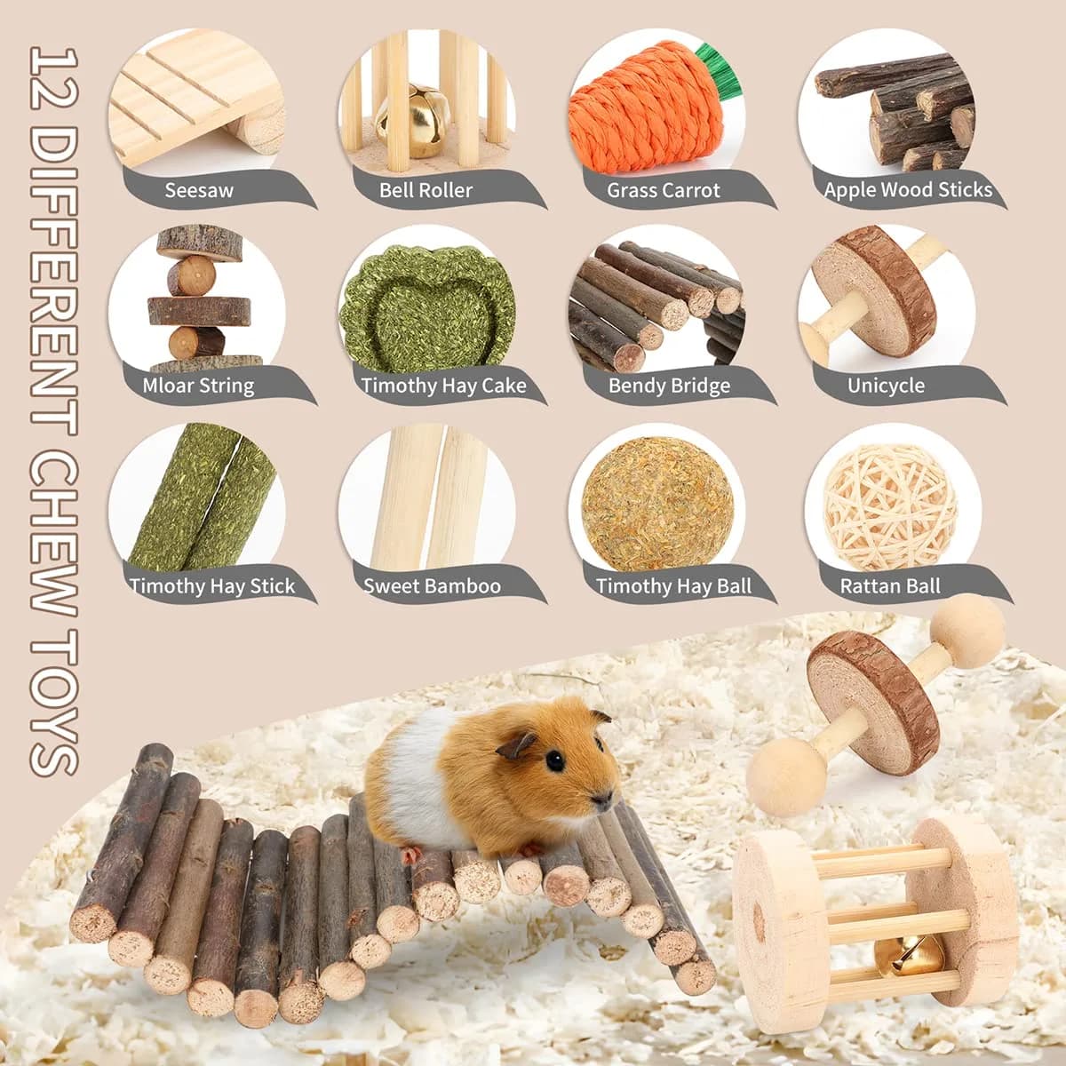 YIXUND Bendable Hideout Small Animal Chew Toys - 2 Pack for Hamsters, Guinea Pigs, Rabbits - view 4