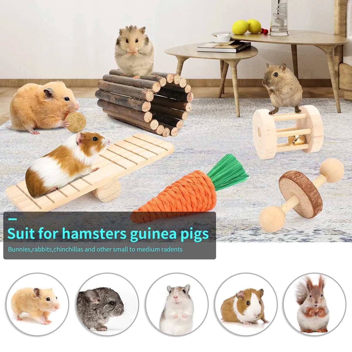 YIXUND Small Animal Chew Toys Set | 12 Different Molar & Activity Toys for Hamsters, Guinea Pigs, Rabbits, Chinchillas - view 3