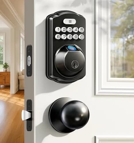 Veise KS02C Fingerprint Deadbolt Door Lock with Knob Set | Matte Black, Biometric & Keyless Entry (70-120 chars) thumbnail 1