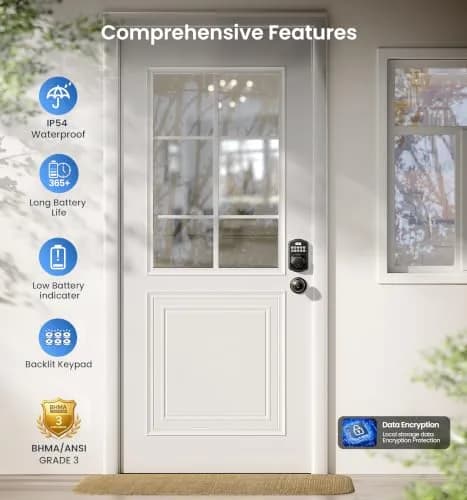 Veise KS02C Fingerprint Deadbolt Door Lock with Knob Set | Matte Black, Biometric & Keyless Entry (70-120 chars) thumbnail 5