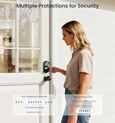 Veise KS02C Fingerprint Deadbolt Door Lock with Knob Set | Matte Black, Biometric & Keyless Entry (70-120 chars) thumbnail 8