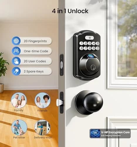 Veise KS02C Fingerprint Deadbolt Door Lock with Knob Set | Matte Black, Biometric & Keyless Entry (70-120 chars) thumbnail 3