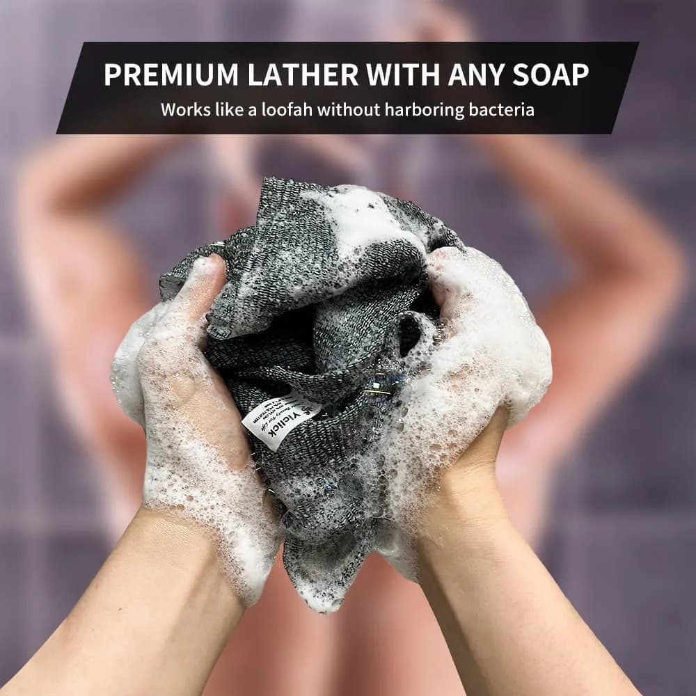 Yiclick Exfoliating Washcloth Towel Set 3 pcs Grey | Japanese Back Scrubber for Deep Exfoliation - view 6