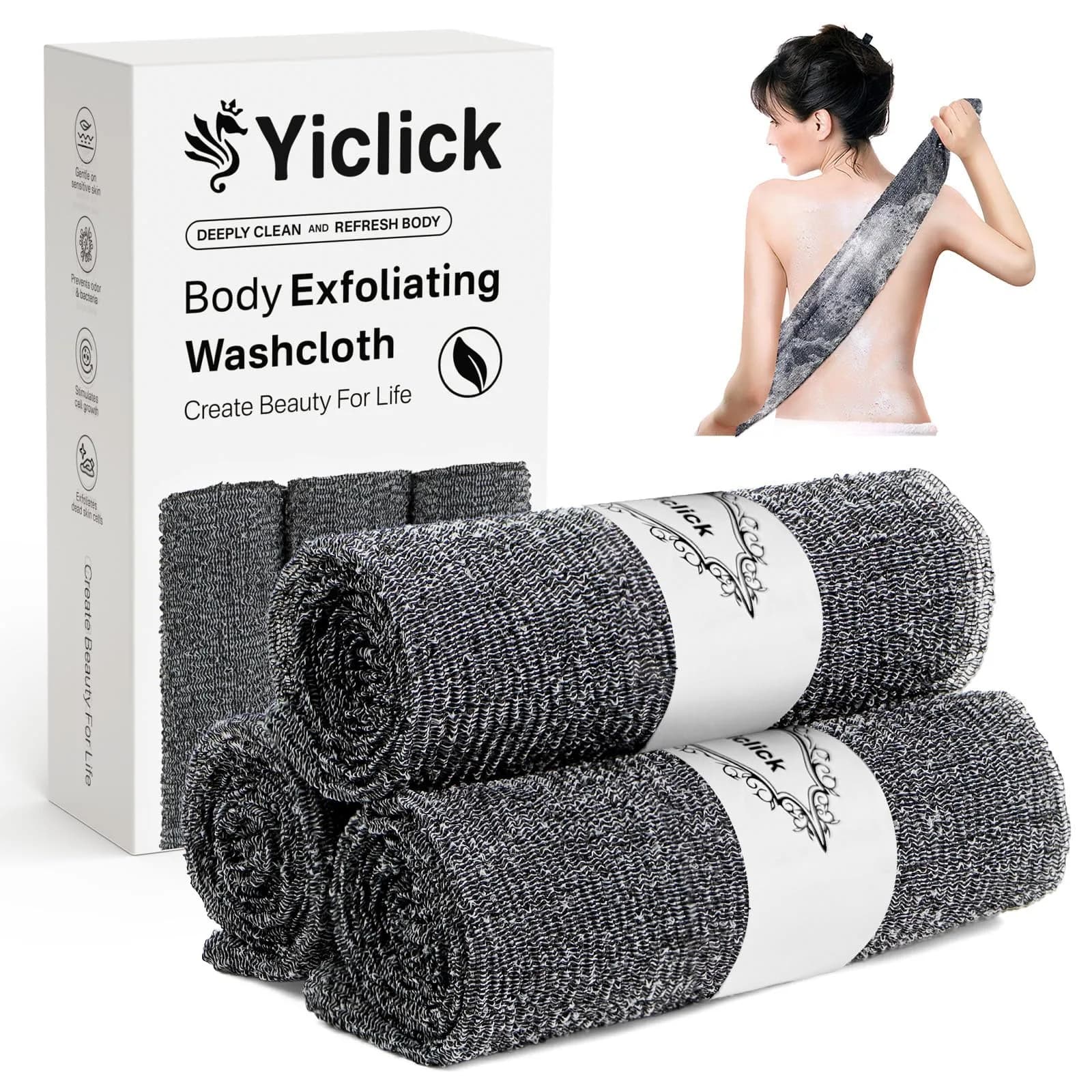 Yiclick Grey Exfoliating Washcloth Towel for Gentle Body Exfoliation - main product image