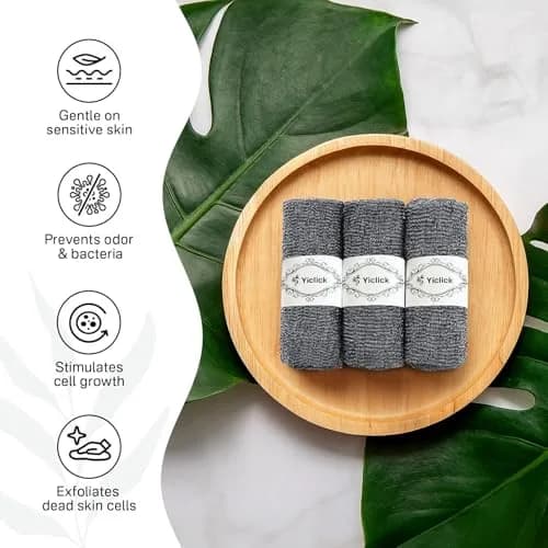 Yiclick Exfoliating Washcloth Towel Set 3 pcs Grey | Japanese Back Scrubber for Deep Exfoliation thumbnail 2