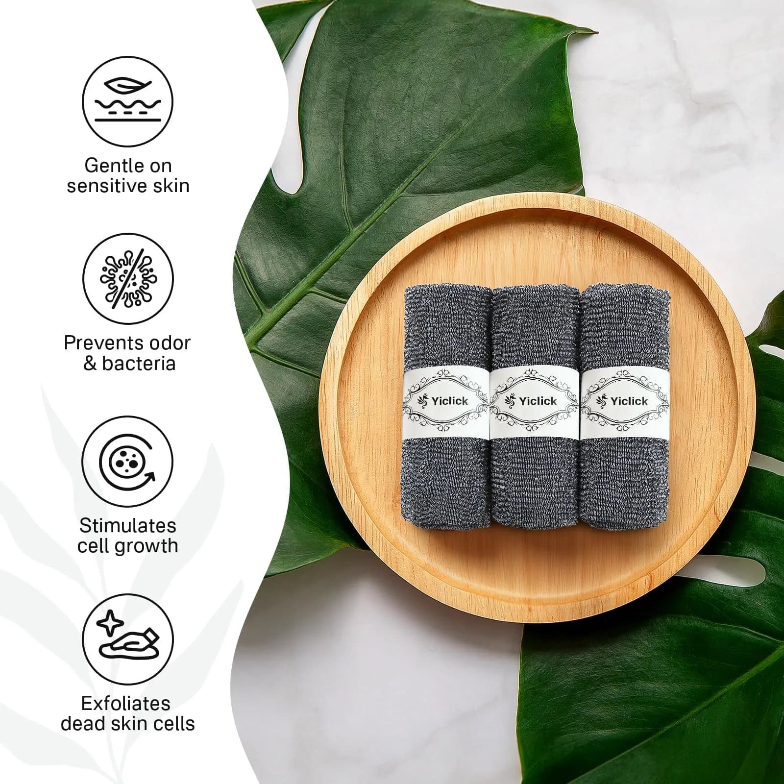 Yiclick Grey Exfoliating Washcloth Towel for Gentle Body Exfoliation - view 2