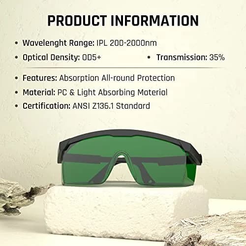 MEIGIX IPL Safety Glasses with Anti-Fog, UV400 Protection, OD5+ for Laser Hair Removal & Beauty Therapy | 200-2000nm Wavelength Protection thumbnail 3