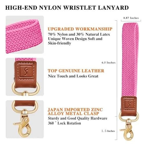 Fishent Body Strap Wristlet Keychain Pink | Braided Elastic Key Holder for Women Men thumbnail 4