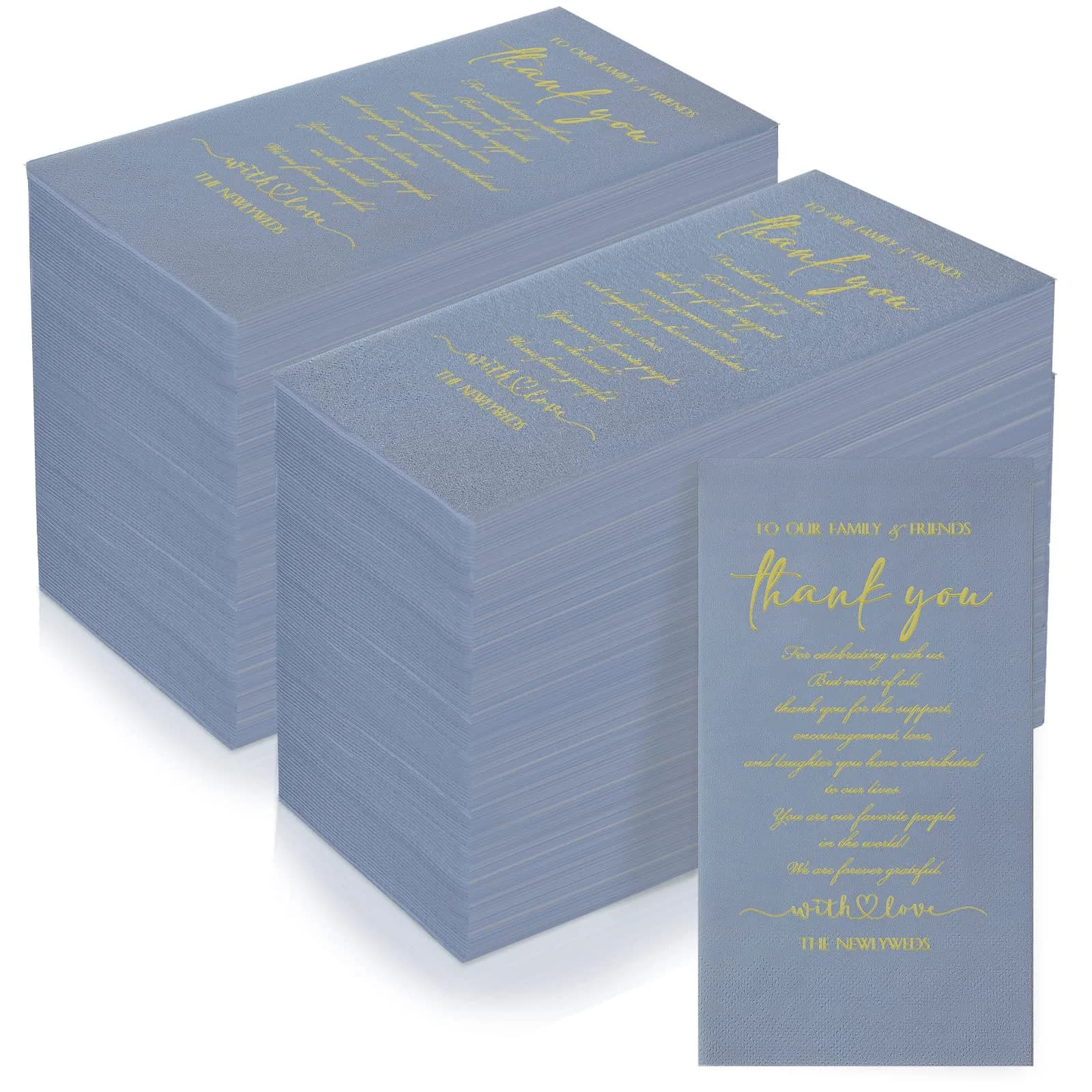 Fumete Disposable Thank You Wedding Napkins 200 Blue 3-Ply | Elegant Wedding & Party Tissues — Haze Blue