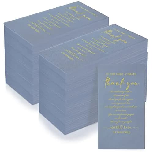 Fumete Disposable Thank You Wedding Napkins 200 Blue 3-Ply | Elegant Wedding & Party Tissues thumbnail 1