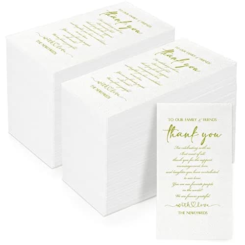 Fumete Disposable Thank You Wedding Napkins 3 Ply | Elegant White 13 x 15.8 inches (100 words) thumbnail 1