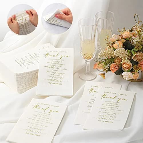 Fumete Disposable Thank You Wedding Napkins 3 Ply | Elegant White 13 x 15.8 inches (100 words) thumbnail 4