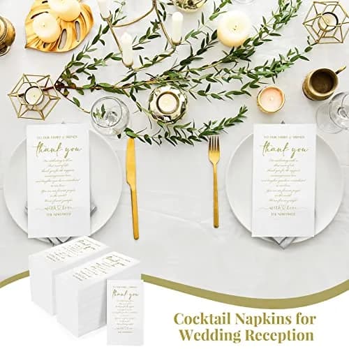 Fumete Disposable Thank You Wedding Napkins 3 Ply | Elegant White 13 x 15.8 inches (100 words) thumbnail 5