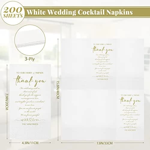 Fumete Disposable Thank You Wedding Napkins 3 Ply | Elegant White 13 x 15.8 inches (100 words) thumbnail 2