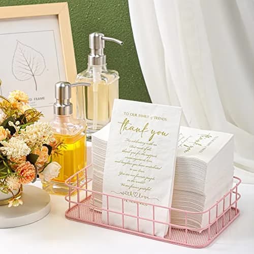 Fumete Disposable Thank You Wedding Napkins 3 Ply | Elegant White 13 x 15.8 inches (100 words) thumbnail 3